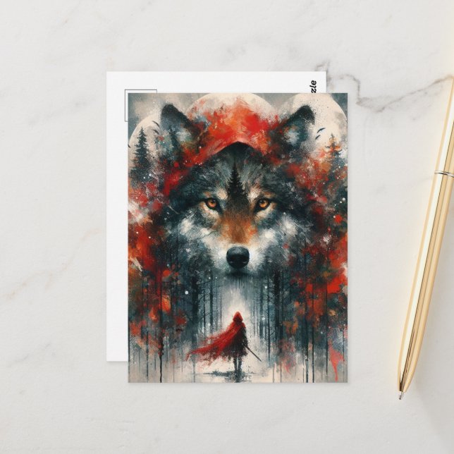 Little Red and the Wolf Postcard (Front/Back In Situ)