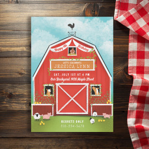 Little Red Barn Farm Birthday Party Invitation
