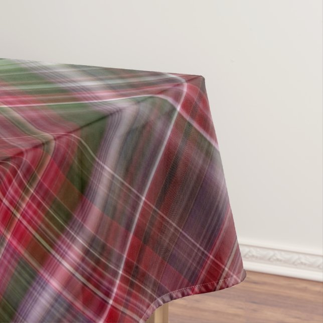 Little Red Berries Red and Green Plaid Tablecloth (In Situ)