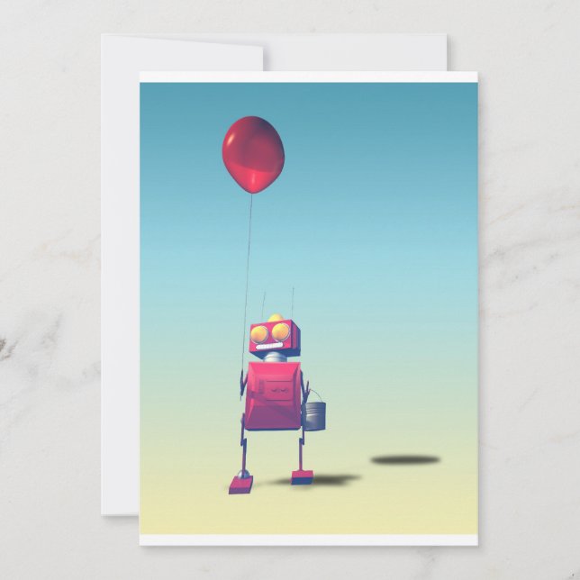 Little Red Birthday Robot 3 Invitation (Front)