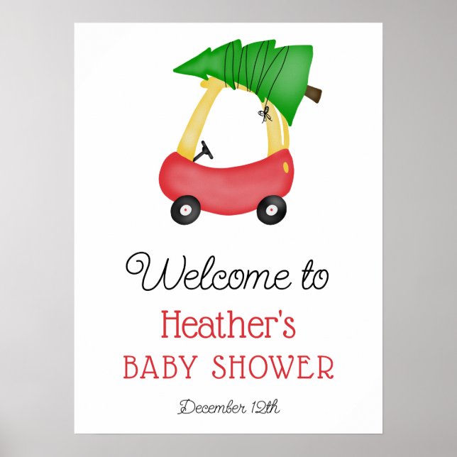 Little Red Car Tree Baby Shower Welcome Sign (Front)