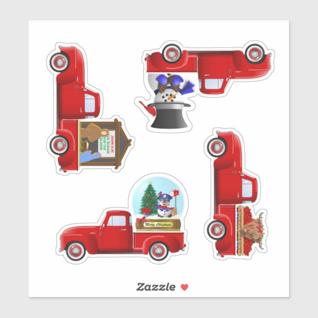 Little Red Christmas Truck Stickers (Sheet)
