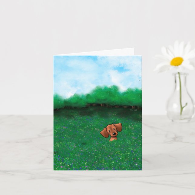 Little Red Dachshund Dog Card (Small Plant)
