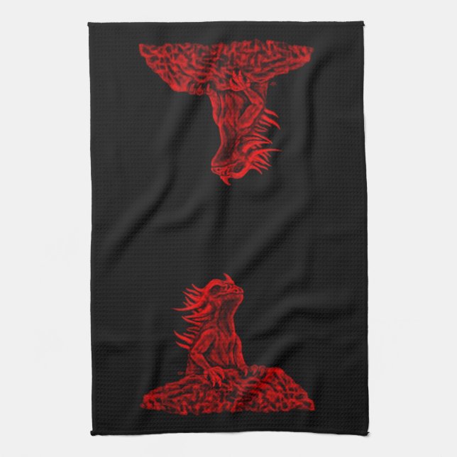 Little red Dragon Tea Towel (Vertical)