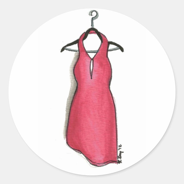 Little Red Dress on Hanger Fashionista Shopping Classic Round Sticker (Front)