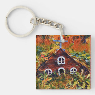 Little Red Fairy House  Key Ring