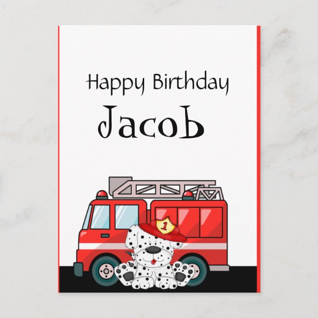 Little Red Fire Truck Birthday Postcard (Front)