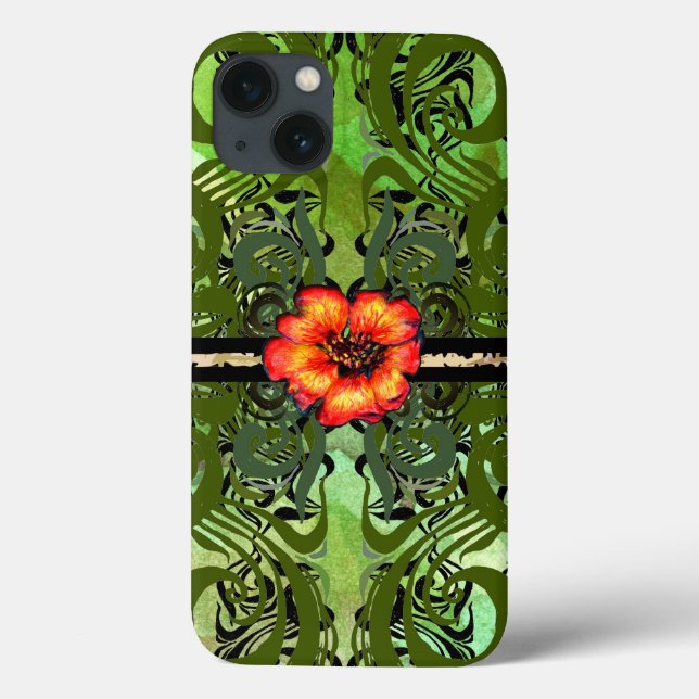 Little Red Flower on green Case-Mate iPhone Case (Back)
