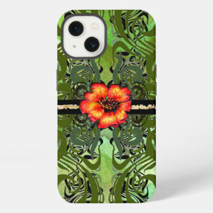 Little Red Flower on green iPhone 13 Case