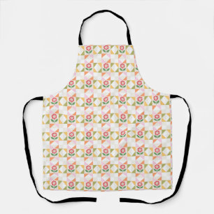 Little red flower quilt block apron