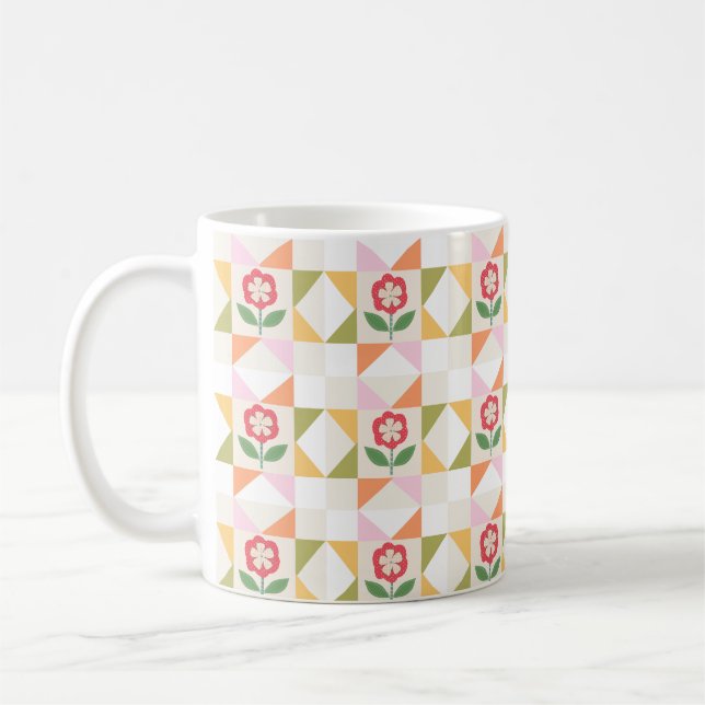 Little red flower quilt block  coffee mug (Left)