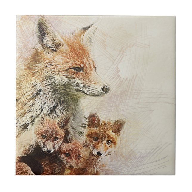 Little Red Fox Family Tile (Front)