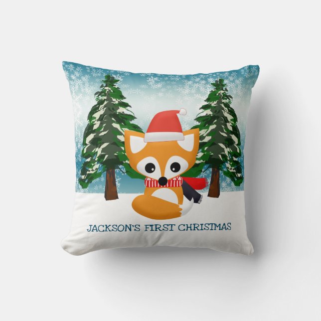 Little Red Fox in Santa Hat    Cushion (Front)