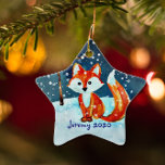 Little Red Fox in Snow Ceramic Tree Decoration<br><div class="desc">A cute winter scene of a fox in the snow is easily personalised.</div>