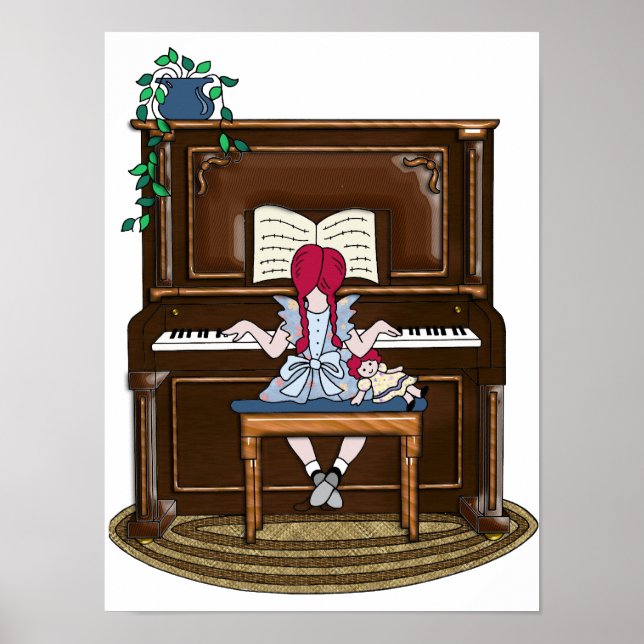 Little Red Haired Girl Practicing Piano Poster (Front)
