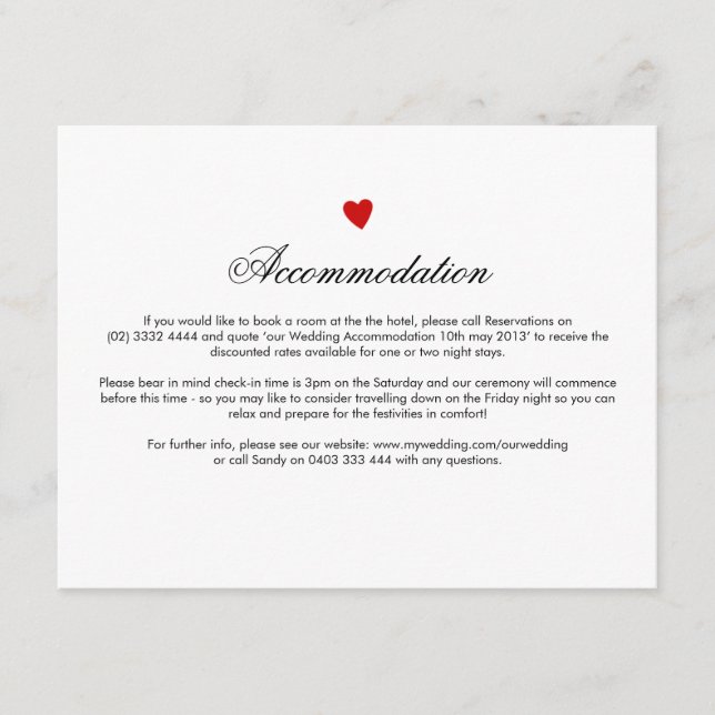 Little Red Heart Wedding Direction Card (Front)