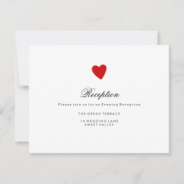 Little Red Heart Wedding Reception Card (Front)