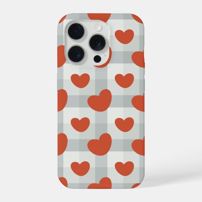 Little red hearts cozy gingham pattern Preppy iPhone Case (Back)