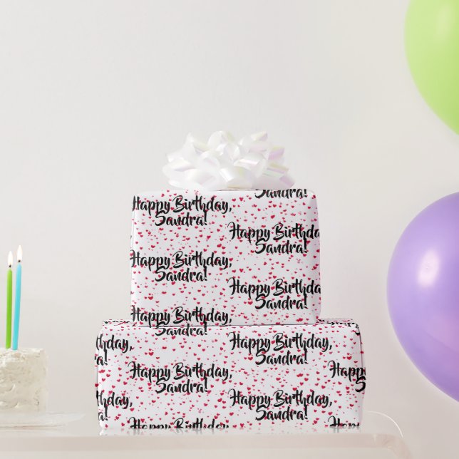Little Red Hearts, Custom Happy Birthday Wrapping Paper (Party Gifts)