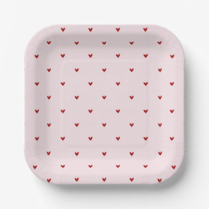 Little Red Hearts Pink Valentines Paper Plate