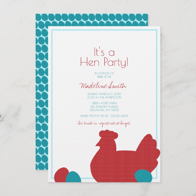 little red hen COUNTRY KITCHEN bridal shower party Invitation (Front/Back)