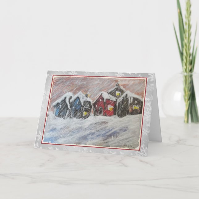 Little Red House in the Snow Art Card (Front)