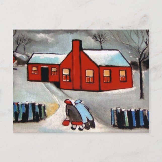 LITTLE RED HOUSE SNOW SCENE POSTCARD (Front)