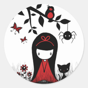 Little Red Ribbon Head Classic Round Sticker