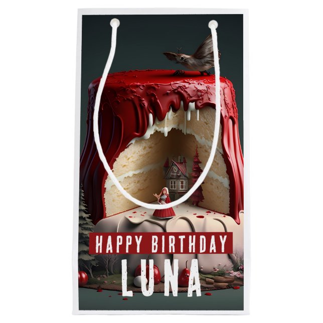 Little Red Riding Hood Birthday Cake -  Small Gift Bag (Front)