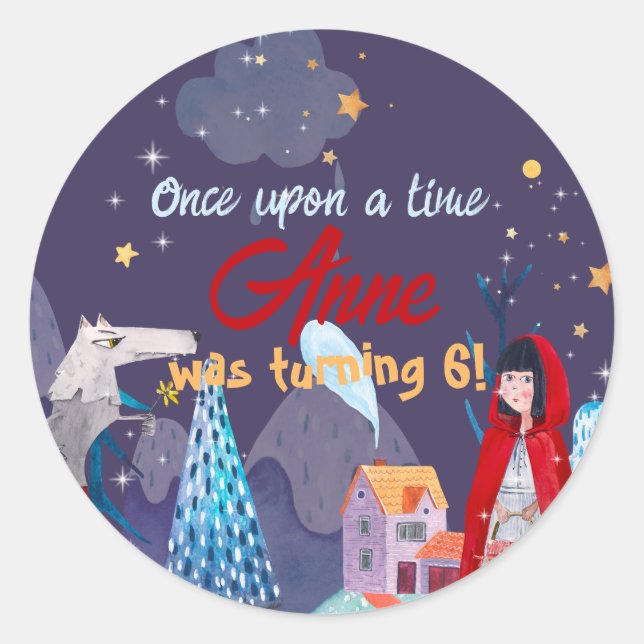 Little Red Riding Hood Birthday Round Sticker (Front)