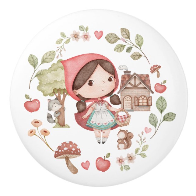 Little Red Riding Hood Cute Whimsical Ceramic Knob (Front)