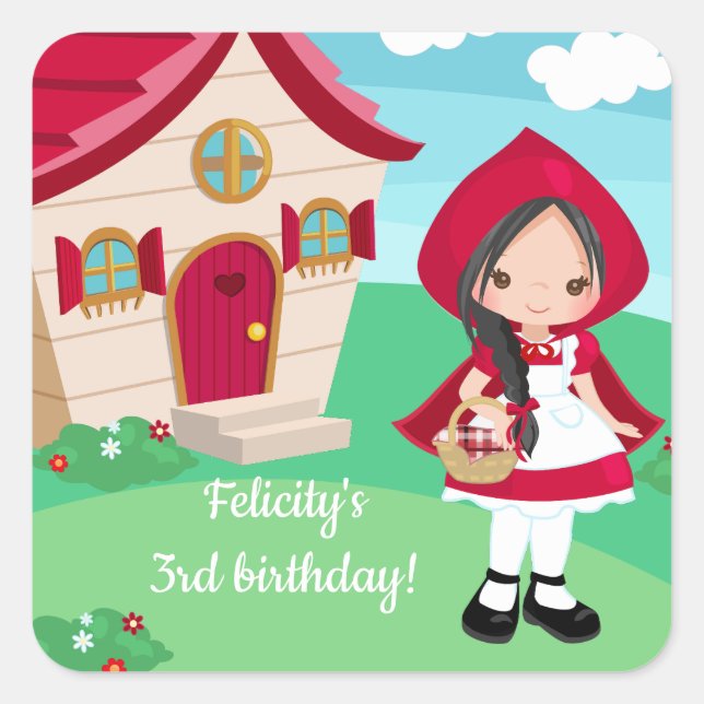 Little Red Riding Hood Fairytale Girls Birthday Square Sticker (Front)