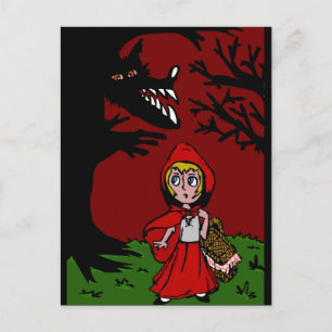 Little red riding hood in the forest postcard