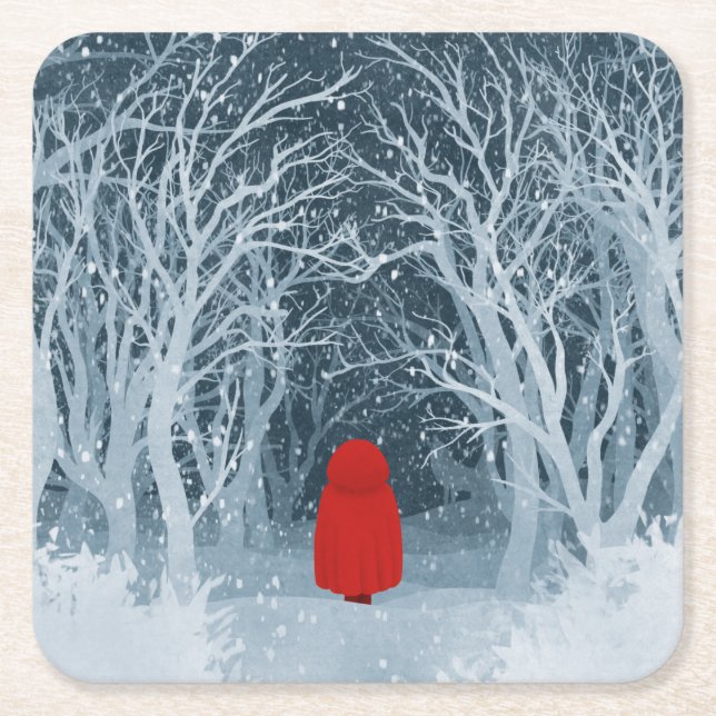Little Red Riding Hood Square Paper Coaster (Front)