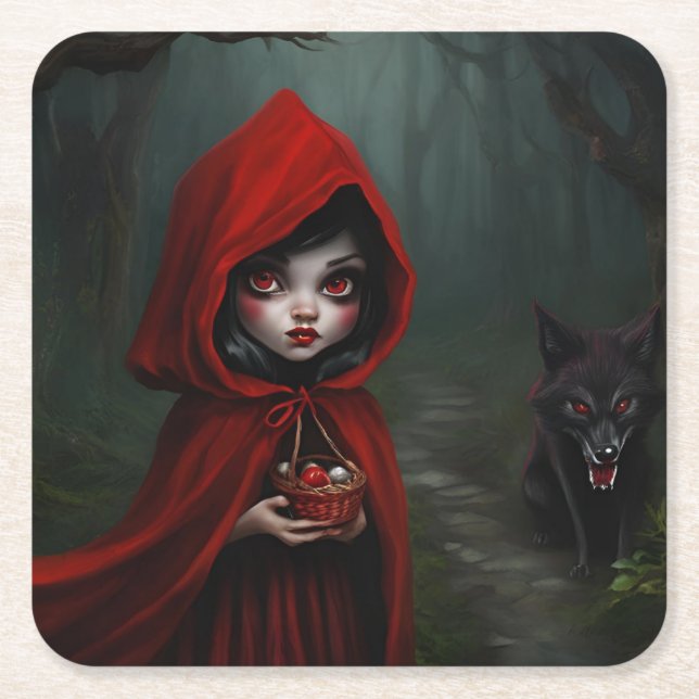 Little red riding hood  square paper coaster (Front)