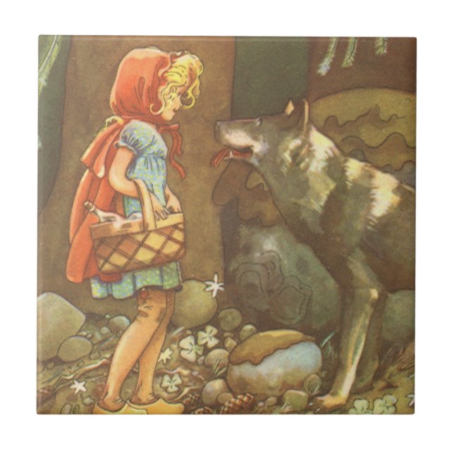 Little Red Riding Hood, Vintage Fairy Tale Tile (Front)