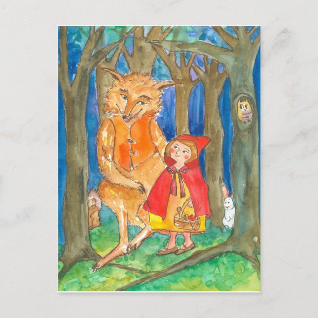 Little Red Riding Hood Wolf Owl Forest Postcard (Front)