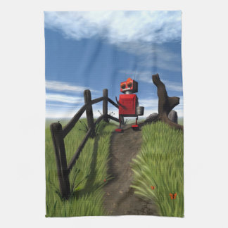 Little Red Robot Tea Towel