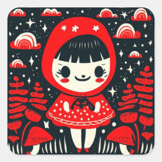 Little Red’s Starry Forest Square Sticker
