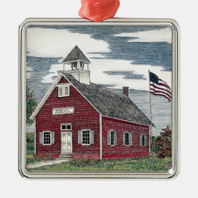 Little Red Schoolhouse Premium Square Ornament (Front)