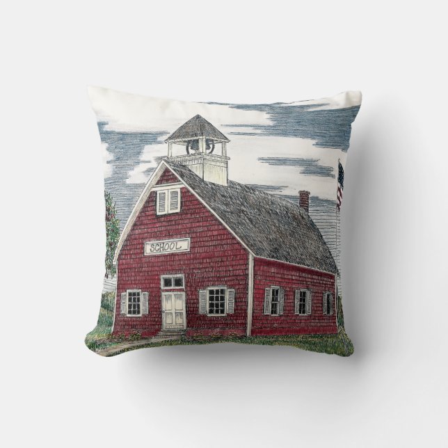 Little Red Schoolhouse Throw Pillow (Front)