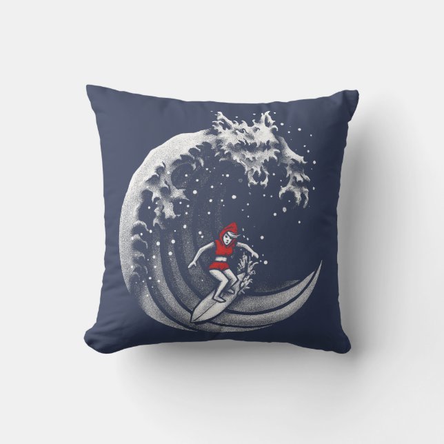 Little Red Surfing Hood Throw Pillow (Front)