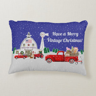 Little Red Truck and Antique White Barn Decorative Cushion
