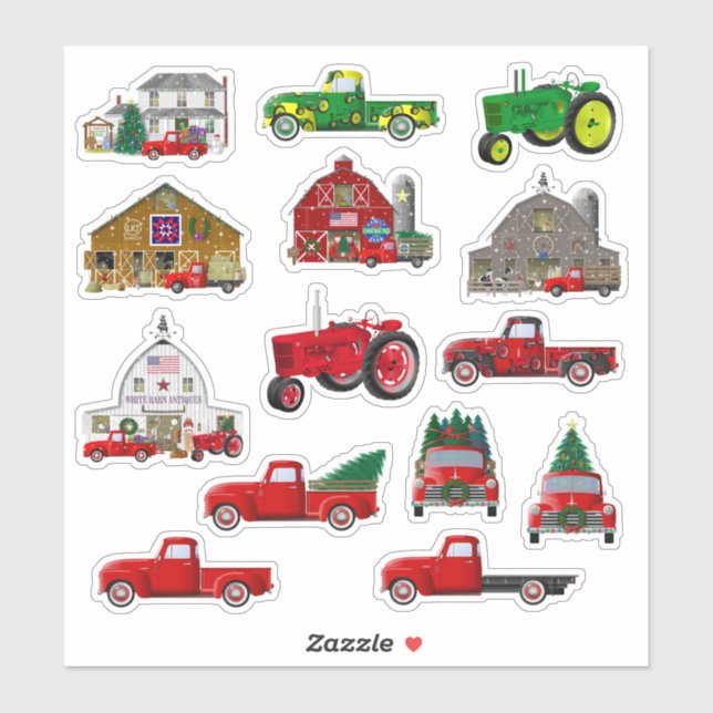 Little Red Truck Christmas Farming Stickers (Sheet)