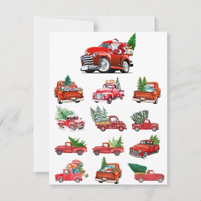 Little Red Truck hauling a Christmas Tree Holiday Card (Front)