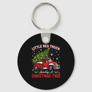 Little Red Truck Hauling A Christmas Tree  Key Ring