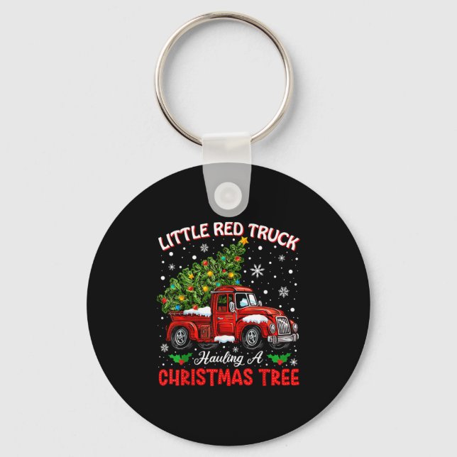 Little Red Truck Hauling A Christmas Tree  Key Ring (Front)