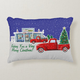 Little Red Truck with Fishing Tackle Shop Decorative Cushion