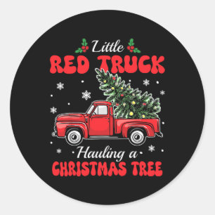 Little Red Trucks Hauling Santa Christmas Tree Par Classic Round Sticker