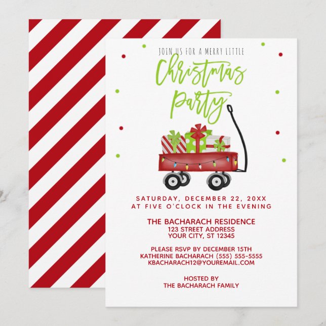 Little Red Wagon Rustic Christmas Party Invitation (Front/Back)